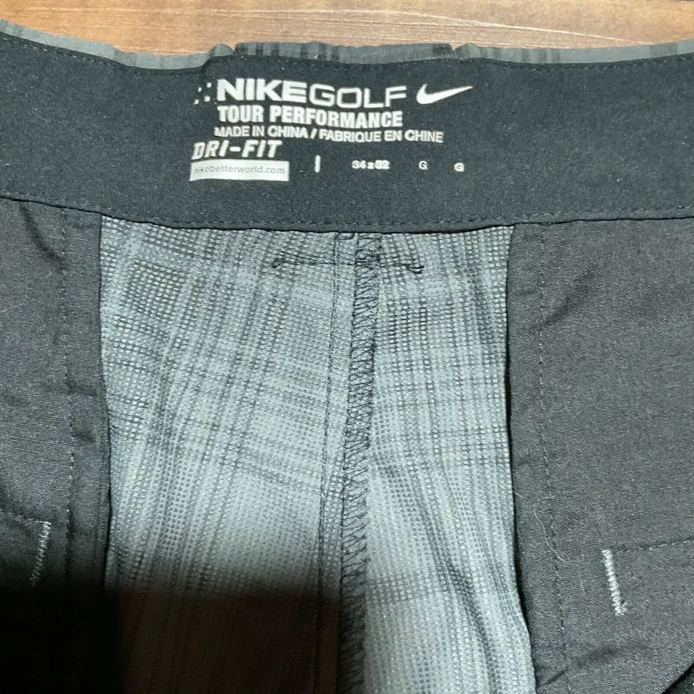 Nike Golf Tour Performance Dri-Fit Pants Men 34x32 Gray Black Plaid Preppy‎